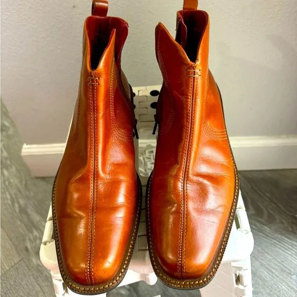 Ecco Men’s genuine leather boots Cognac Brown size 40eu 6/6.5us Made in Portugal