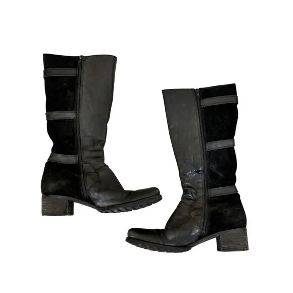 Ecco‎ Womens Black Hobart Buckle Riding Boots Size 42 US 11 Leather Suede