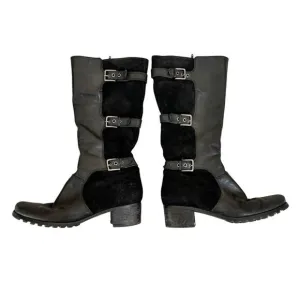 Ecco‎ Womens Black Hobart Buckle Riding Boots Size 42 US 11 Leather Suede