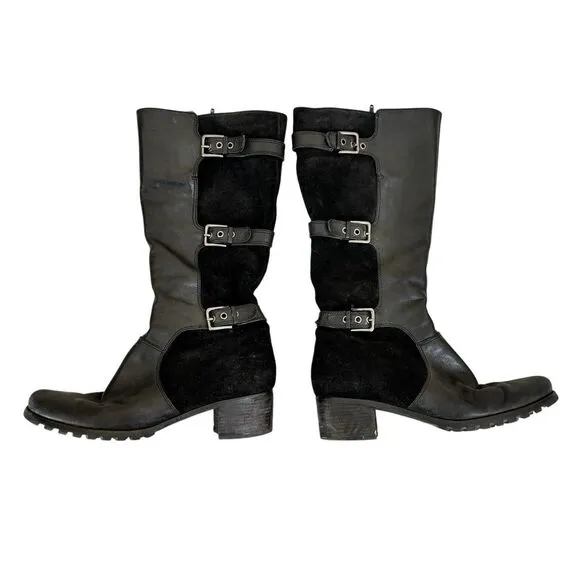 Ecco‎ Womens Black Hobart Buckle Riding Boots Size 42 US 11 Leather Suede