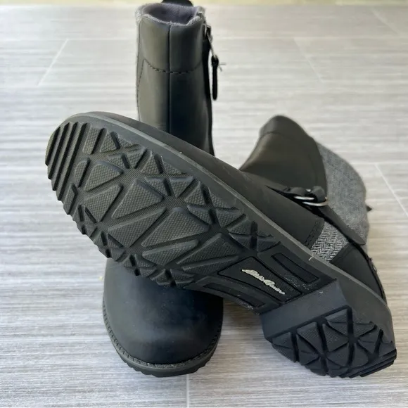 Eddie Bauer Covey Ankle Boots, Black Leather and Herringbone, size 7, EUC