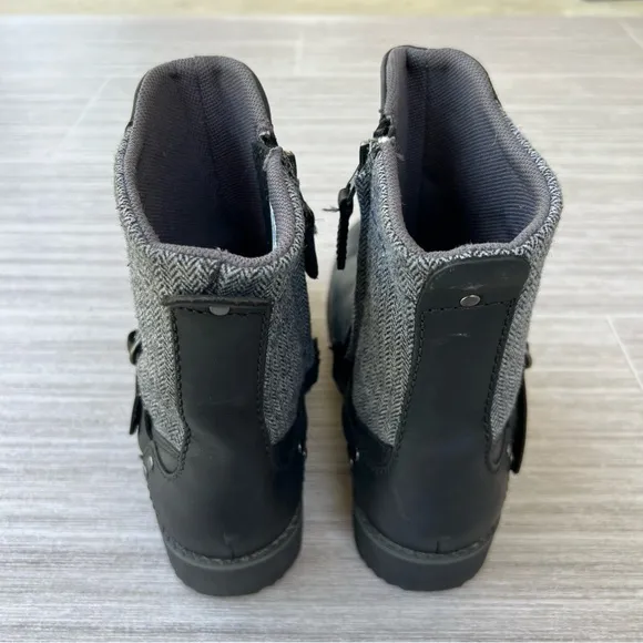 Eddie Bauer Covey Ankle Boots, Black Leather and Herringbone, size 7, EUC