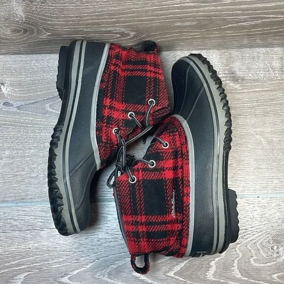 Eddie Bauer Hunt Pack Mid Red Plaid Women’s Sz 7.5 Waterproof Lace Up Duck Boots