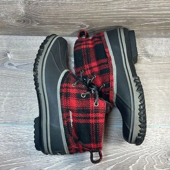 Eddie Bauer Hunt Pack Mid Red Plaid Women’s Sz 7.5 Waterproof Lace Up Duck Boots