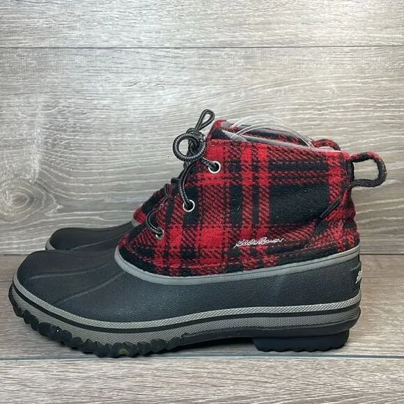 Eddie Bauer Hunt Pack Mid Red Plaid Women’s Sz 7.5 Waterproof Lace Up Duck Boots