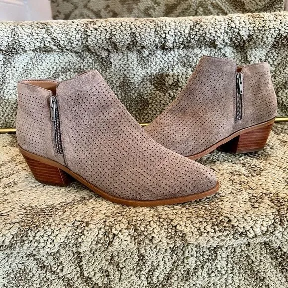 EEUC Women's J.Crew Factory Perforated Microsuede Ankle Bootie Boots Taupe 6.5 M