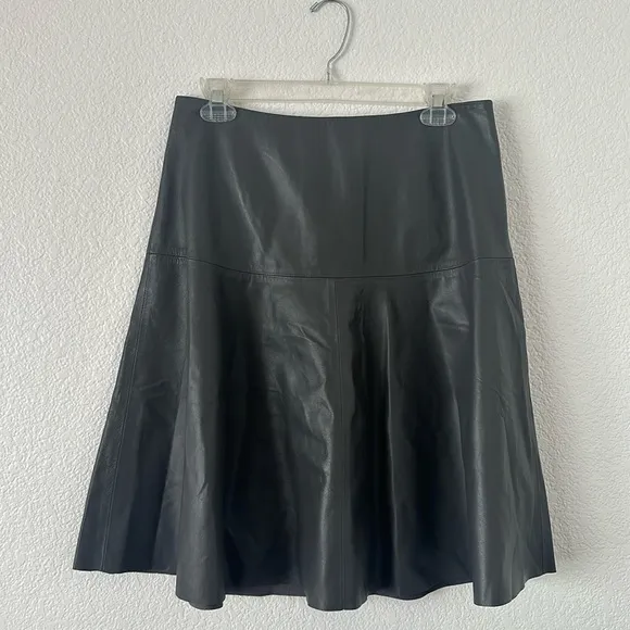 Eileen Fisher 100% lamb leather slate grey fluted skirt!