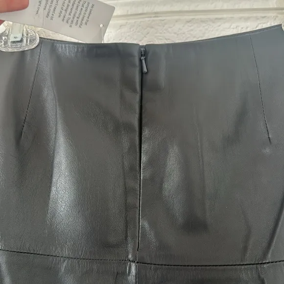 Eileen Fisher 100% lamb leather slate grey fluted skirt!