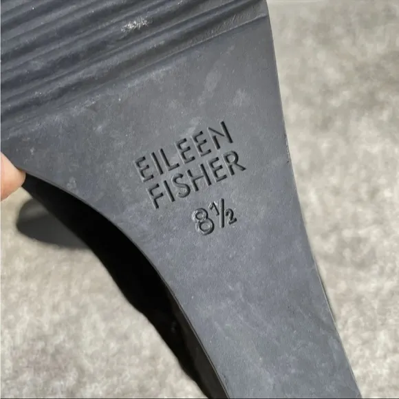 Eileen Fisher Ankle Boots Womens Size 8.5 Black Leather Wedge Fold Over Booties