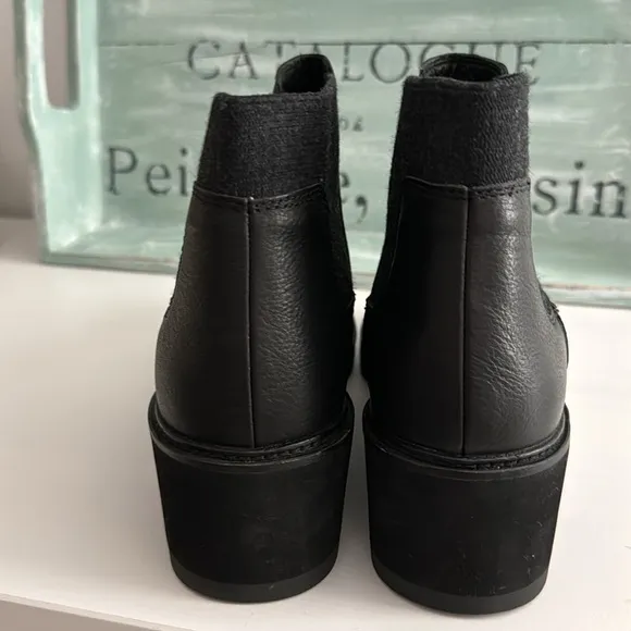 Eileen Fisher Women’s Chelsea Wedge Black Leather Boots Plus Dust Bag Si…
