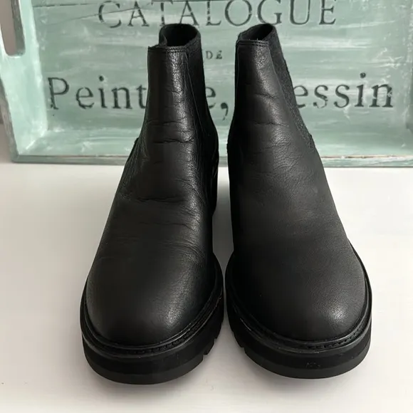 Eileen Fisher Women’s Chelsea Wedge Black Leather Boots Plus Dust Bag Si…