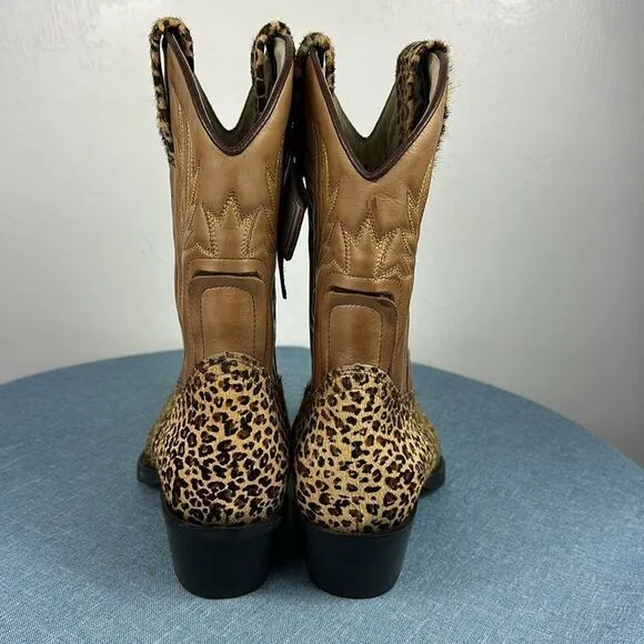 El. Padrino Animal Print Tan Leather Western Boots Size 9 M