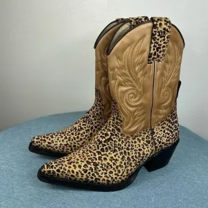 El. Padrino Animal Print Tan Leather Western Boots Size 9 M