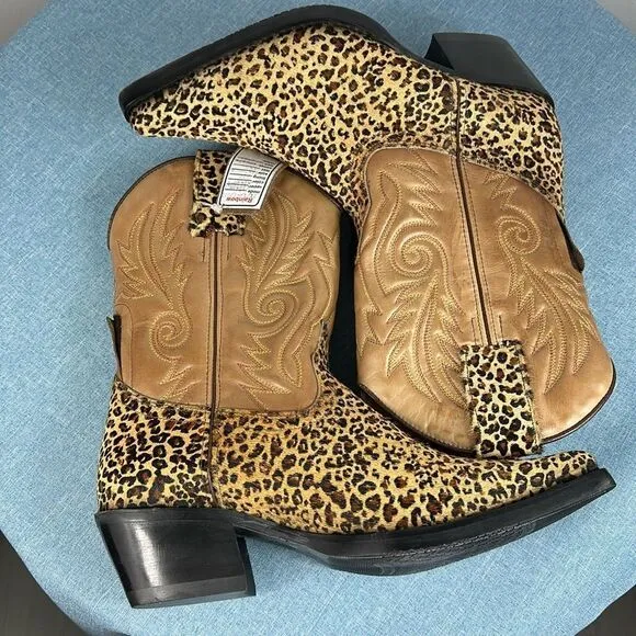 El. Padrino Animal Print Tan Leather Western Boots Size 9 M