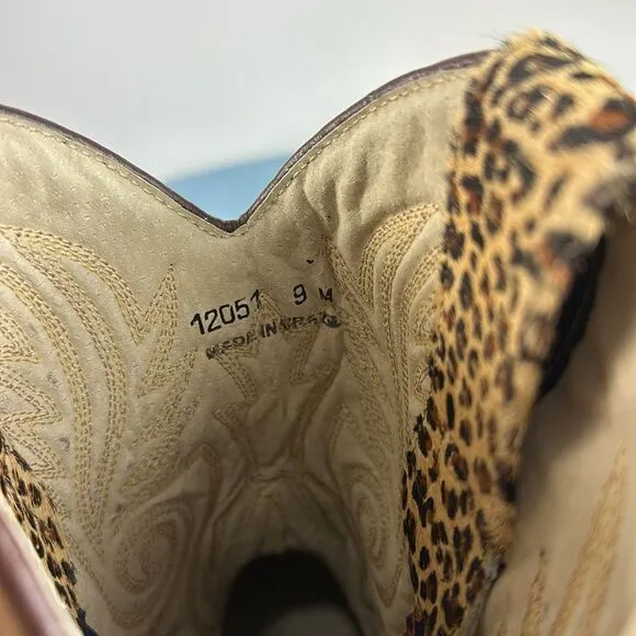 El. Padrino Animal Print Tan Leather Western Boots Size 9 M