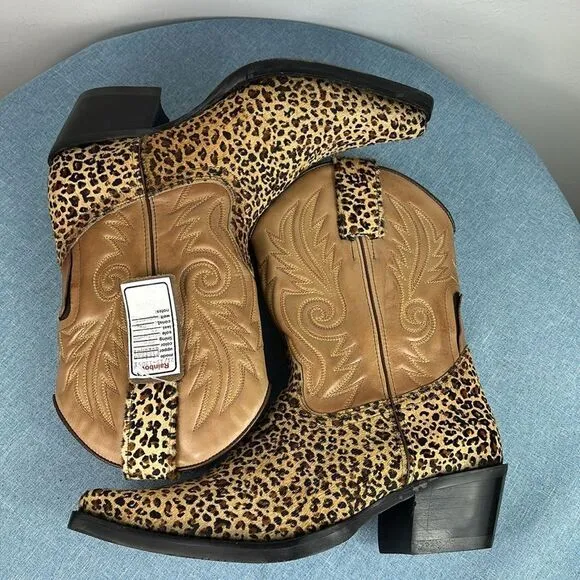 El. Padrino Animal Print Tan Leather Western Boots Size 9 M