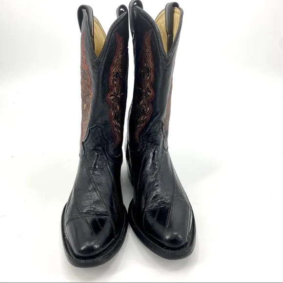 El Patron black leather western stitched cowboy boots