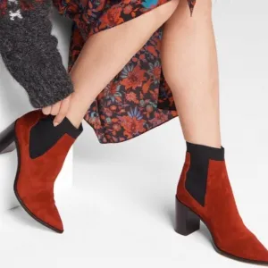 Elegant Red Suede Ankle Boots