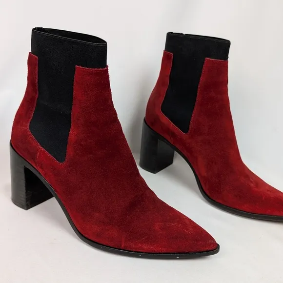 Elegant Red Suede Ankle Boots