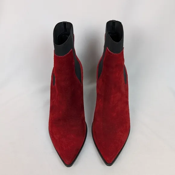 Elegant Red Suede Ankle Boots