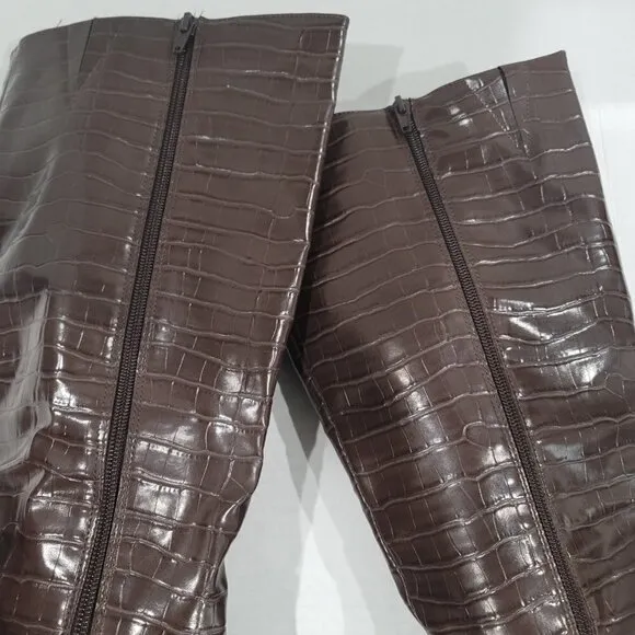 Ellen Tracy Heidey Croc Embossed Round Toe Boots Size 8.5