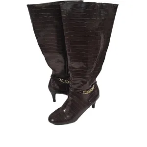 Ellen Tracy Heidey Croc Embossed Round Toe Boots Size 8.5