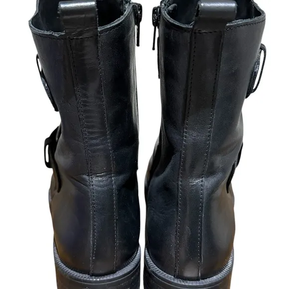 Emanuele Crasto Size 9 EU 40 Italy Black Leather Italian Moto Boots Buckle Zip