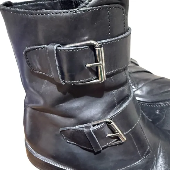 Emanuele Crasto Size 9 EU 40 Italy Black Leather Italian Moto Boots Buckle Zip