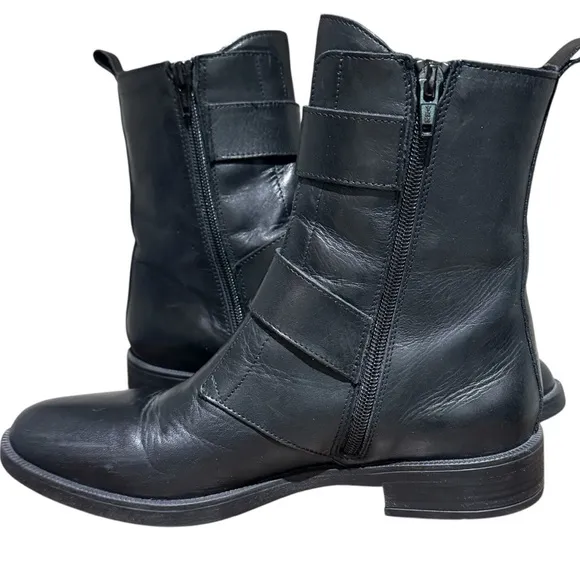 Emanuele Crasto Size 9 EU 40 Italy Black Leather Italian Moto Boots Buckle Zip