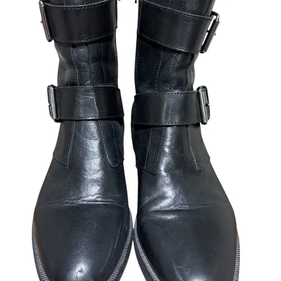 Emanuele Crasto Size 9 EU 40 Italy Black Leather Italian Moto Boots Buckle Zip