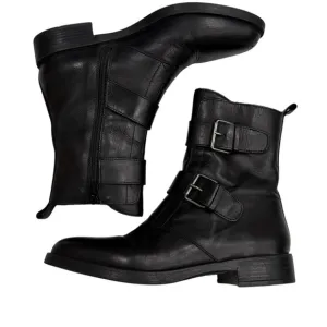 Emanuele Crasto Size 9 EU 40 Italy Black Leather Italian Moto Boots Buckle Zip