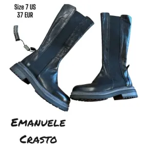Emanuele Crasto Tall Riding Boots Black Leather Made in Italy Size 7M US 37 EU