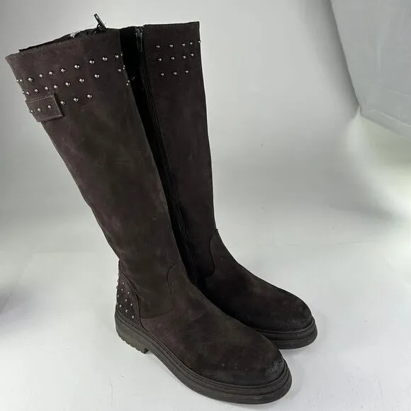 Emanuele Crasto Italy Suede High Shaft Low Heel US 9.5 Chunky Sole Studded Boots