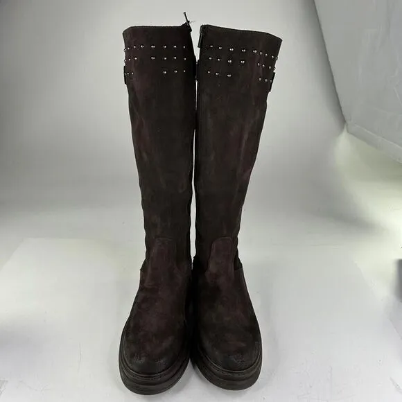 Emanuele Crasto Italy Suede High Shaft Low Heel US 9.5 Chunky Sole Studded Boots