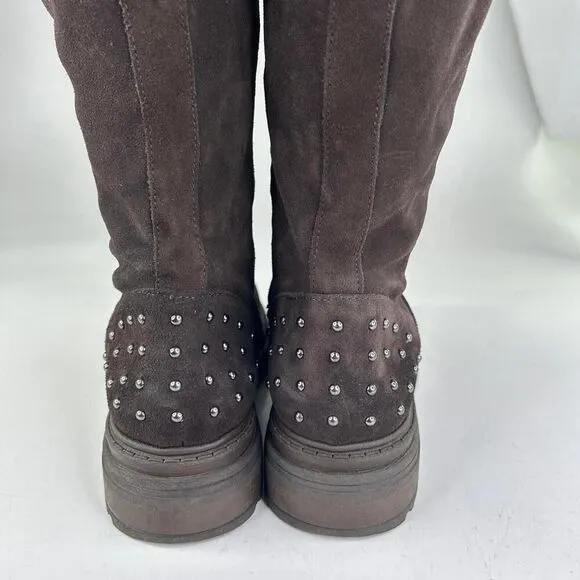 Emanuele Crasto Italy Suede High Shaft Low Heel US 9.5 Chunky Sole Studded Boots
