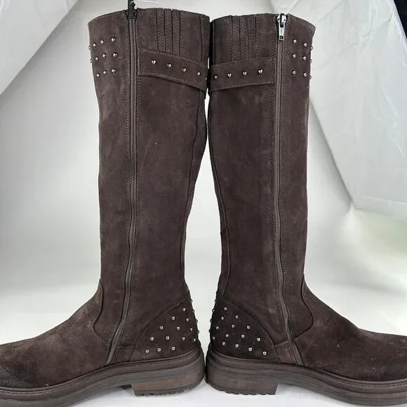 Emanuele Crasto Italy Suede High Shaft Low Heel US 9.5 Chunky Sole Studded Boots