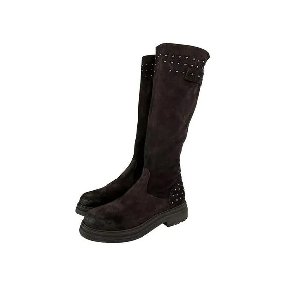 Emanuele Crasto Italy Suede High Shaft Low Heel US 9.5 Chunky Sole Studded Boots