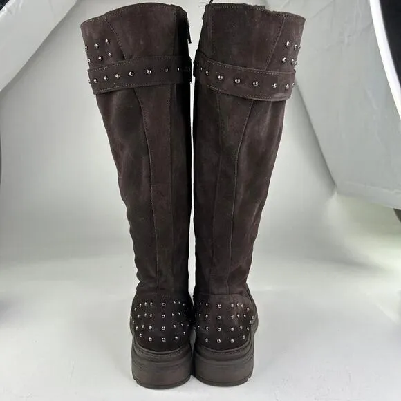 Emanuele Crasto Italy Suede High Shaft Low Heel US 9.5 Chunky Sole Studded Boots