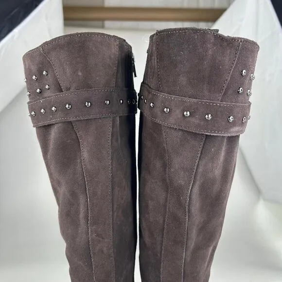 Emanuele Crasto Italy Suede High Shaft Low Heel US 9.5 Chunky Sole Studded Boots