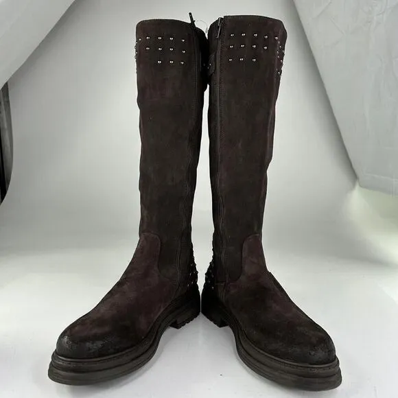 Emanuele Crasto Italy Suede High Shaft Low Heel US 9.5 Chunky Sole Studded Boots