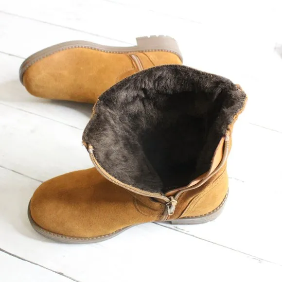 Enzo Tesoti Girl Kid Size 2 Brown Genuine Suede Leather Boots Fur Lined