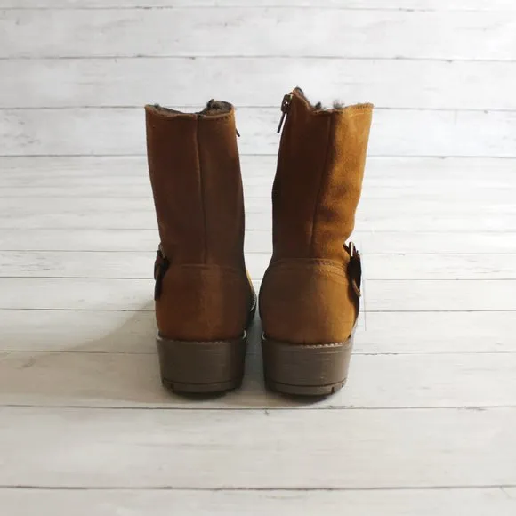 Enzo Tesoti Girl Kid Size 2 Brown Genuine Suede Leather Boots Fur Lined