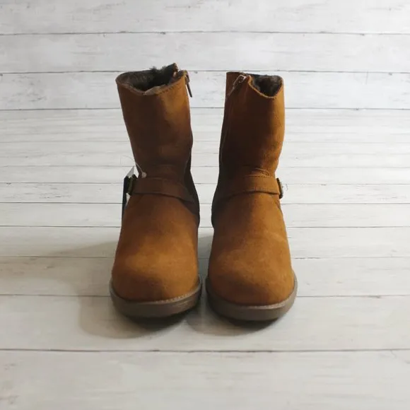 Enzo Tesoti Girl Kid Size 2 Brown Genuine Suede Leather Boots Fur Lined