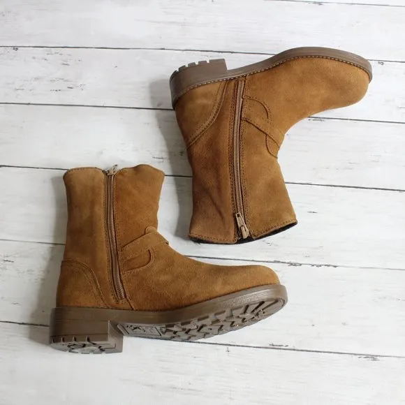 Enzo Tesoti Girl Kid Size 2 Brown Genuine Suede Leather Boots Fur Lined