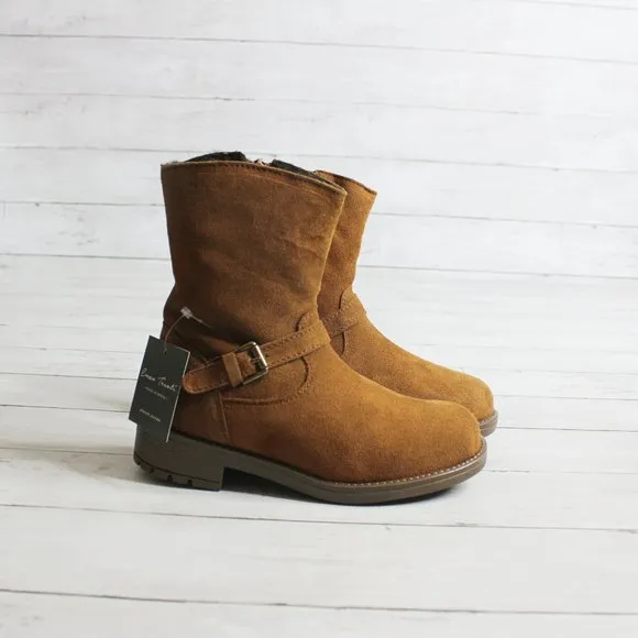 Enzo Tesoti Girl Kid Size 2 Brown Genuine Suede Leather Boots Fur Lined
