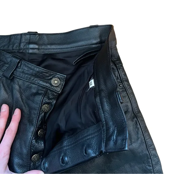 Etches Leder Futter Men’s Leather Skinny Motorcycle Riding Pants Size 32