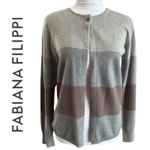 EUC Fabiana Filippi Merino Wool Cashmere Silk Gray Color Block Cardigan Small