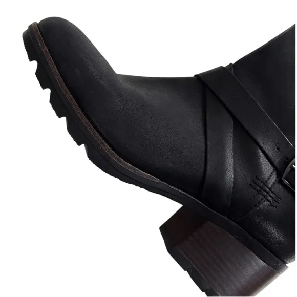 EUC Sorel Leather Cate Heeled Ankle Boots Waterproof Black Size 8.5
