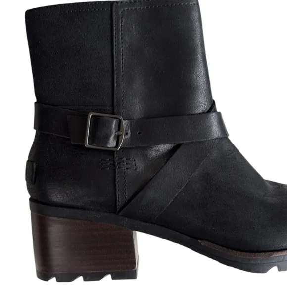 EUC Sorel Leather Cate Heeled Ankle Boots Waterproof Black Size 8.5