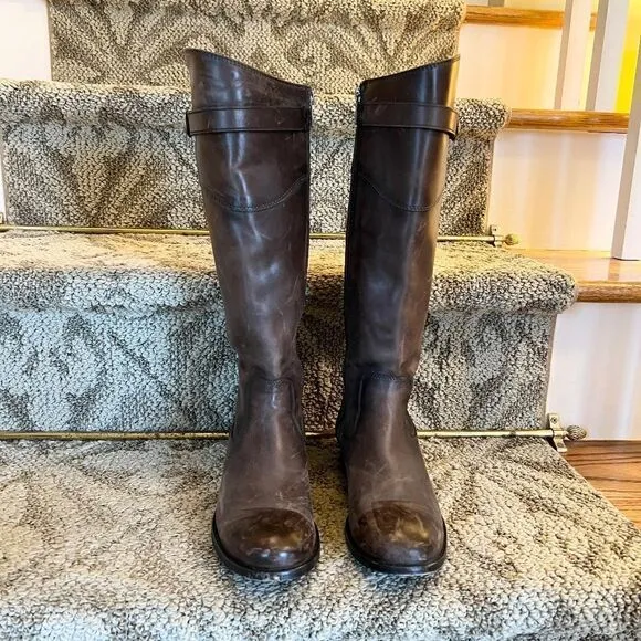 EUC Women's Frye Molly Knee High Riding Boots in Smoke Taupe Gray Size 6 B